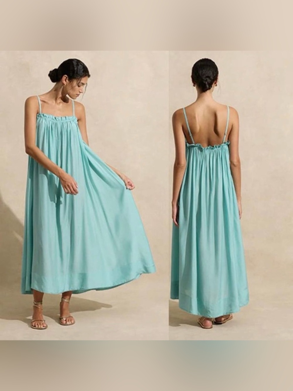 PEONY Gathered Maxi Dress Silk in Mint Size XS NWT